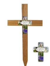 Wooden memorial cross large hand crafted & free personalised plaque grave marker