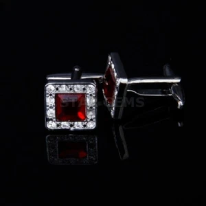 Natural Ruby Gemstone 925 Sterling Silver Cufflink For Mens Gift For Him CF86 - Picture 1 of 2