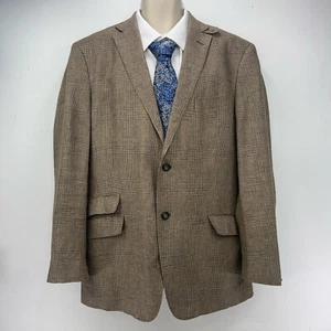 Marks & Spencer Nova Fides Blazer Mens 42R Brown Check 100% Flax Linen Jacket - Picture 1 of 16