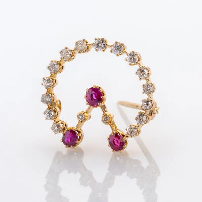 Broche antiguo oro 14k con rubíes y diamantes Foto 1 de 4