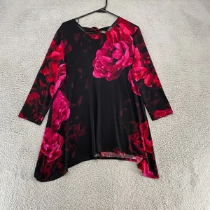 Clara Sun Woo Top Womens Medium Dark Floral Tunic Made in USA Stretch Black - Picture 1 of 11