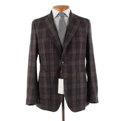 Abrigo deportivo de lana Luciano Barbera nuevo con etiquetas talla 54 (44 EE. UU.) púrpura con cuadros verdes y grises Foto 1 de 4