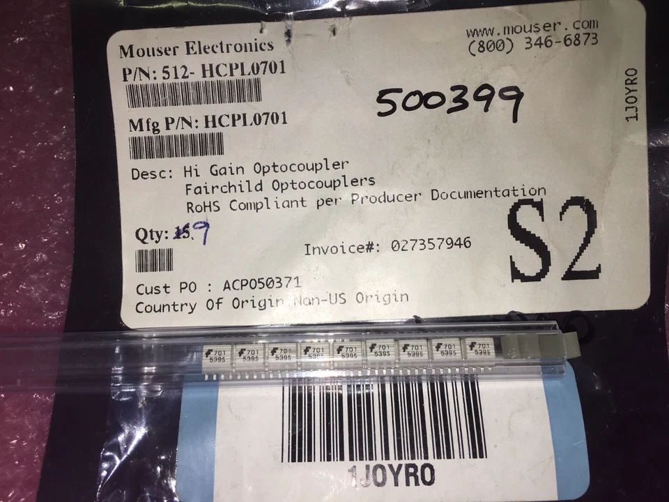 (9 PIECE LOT) HCPL0701, FSC Opto DC-IN 1-CH Darlington W/ Base DC-OUT 8-PIN SOIC - Image 1 of 1