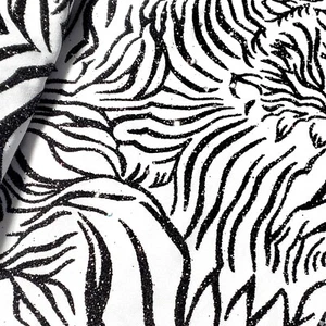 Flocked Glitter Zebra ITY Fabric 2 yds X 58"w - Picture 1 of 7