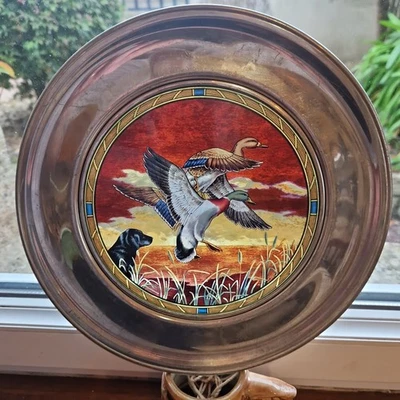 assiette en verre et étain CANARDS COLVERTS  CHASSE numérotée- 1989- signé Crowe - Photo 1/4