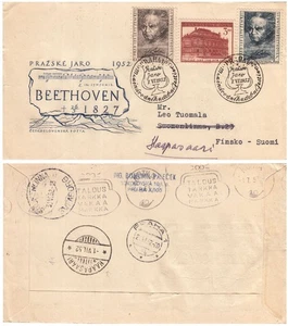 Beethoven Rudolfinum Music Hall Prague Spring Czechoslovakia to Finland FDC 1952 - Picture 1 of 3