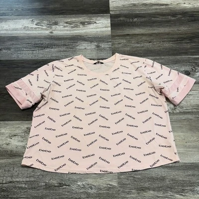 Bebe Sport выброшенный логотип розовый женщин 1 X плюс Activewear все над печать укороченный Топ - Изображение 1 из 4