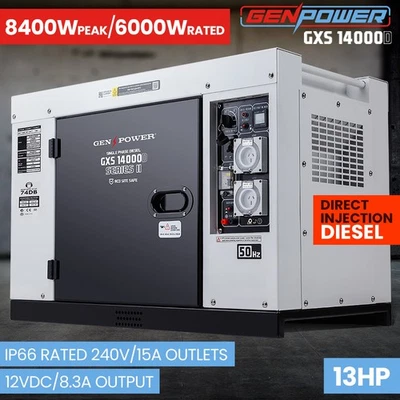 GENPOWER 8.4kW Peak 6kW Rated Single Phase Commercial Diesel Generator 240V - image 1 of 4