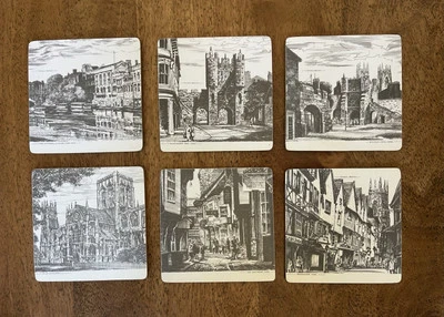 Juego De Colección De 6 Vajilla De Melamina Posavasos Escenas De York Inglaterra Fieltro Trasero Foto 1 de 3