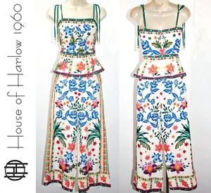 House of Harlow 1960 Blumenmuster Leinenmischung Schößchen Top & kurze Hose Set Gr. 8 - Bild 1 von 20