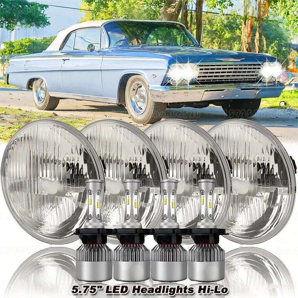 For 58-75 Chevy Impala El Camino 4PCS 5.75" 5 3/4 LED Headlights DRL Hi/Lo Foto 1 de 4