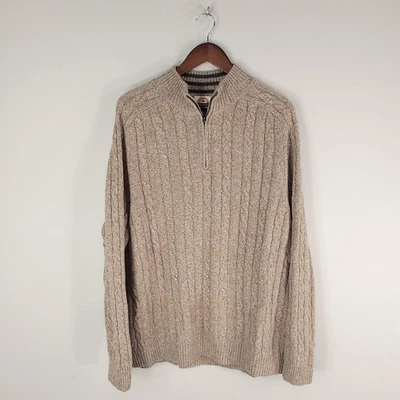 Brooks Brothers Sweater Mens 2XL Beige Wool Blend Quarter Zip Cable Knit - Image 1 of 4