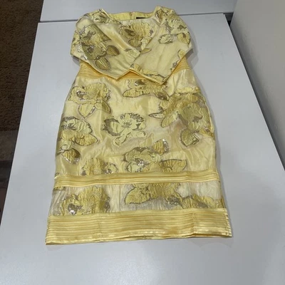 Midnight Velvet Elenora Jacquard Organza Dress Size 10 Color Yellow Multi - Image 1 of 3