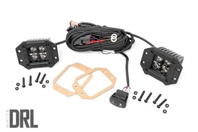 Luces LED de montaje empotrado Rough Country serie negra de 2" | DRL blancas - 70803blkdrl Foto 1 de 4