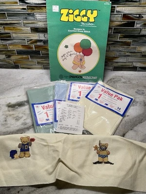 Vintage Lot 1980s Ziggy Designs Counted Cross Stitch Book, Fabric USA Made - Image 1 of 4