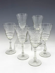 Libbey Rock Sharpe Arctic Rose Wine Glasses Water Goblets 7 7/8" Set of 6 - Picture 1 of 9