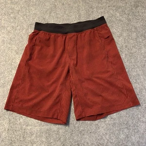 Lululemon Athletica Shorts Mens XL Red Black Grid Stretch Drawstring - Picture 1 of 15