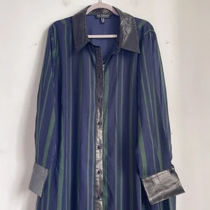 NUEVO CON ETIQUETAS Vestido Maxi Eloquii Rayas Imitación Cuero Vegano Ribete Botón Manga Larga 24 - Imagen 1 de 7