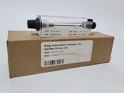 King Instrument 7510212A10 Acrylic Block Flowmeter, 1/4" MNPT, PVC, EP, 60GPM - Image 1 of 3