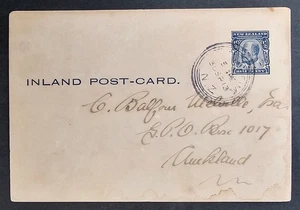 1913 New Zealand Inland 1/2d Stamped Postcard cd Blenheim-Auckland - Picture 1 of 2
