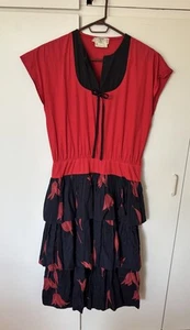 Miss V Valentino Vintage 80s Red N Black Cotton Dress Italy 46 IT - Picture 1 of 9