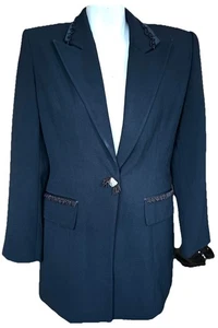 Vtg Pasha De Carlioni Bead Sequin Blk Jacket Blazer Sz 42 Jacket Pad Shoulder - Picture 1 of 6