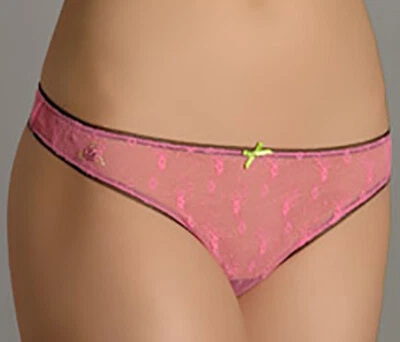NWT BETSEY JOHNSON pink mesh lace thong panty S rhinestone rose - Image 1 of 2