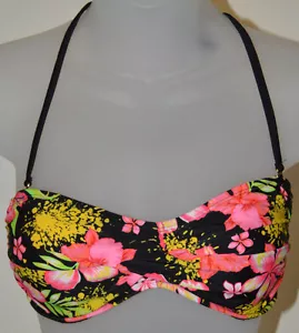 Women's Rue Bleu Coral & Yellow Floral Bandini Bikini Swim Top Sizes S, M, L - Picture 1 of 2