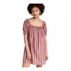 Mille Jane Size XS Resort & Travel Mini Dress in Pink Gray Stripe Puff Sleeve - Picture 1 of 15