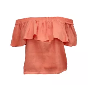HoodLamb Women's Coral Ruffle Off Shoulder Hemp Top 420 Small NWT - Picture 1 of 1