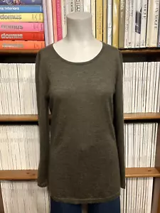 Suéter Jersey N Peal Damas L UK 12 14 Cachemira Pura Tejido Fino Caqui Verde - Imagen 1 de 10