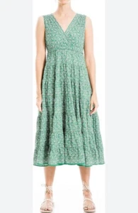 Max Studio Midi Dress Floral Green V-Neck Wrap Bust Sleeveless  Stretch Sz L NWT - Picture 1 of 12