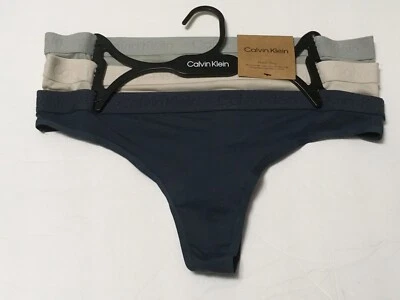 Calvin Klein Womens 3 Pack Medium Thong Underwear - Blue Gray Beige - Изображение 1 из 3