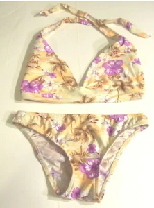Bikini halter floral hawaiano marfil y rosa melocotones frescos talla pequeña - Imagen 1 de 7
