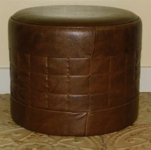 VTG 12" Mid Century Vinyl Brown Footstool With Storage Inside - Picture 1 of 11