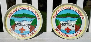 (2) Bandeja de cerveza redonda de 12" Boy Scouts BSA Scouting Passaic Valley Council NJ excelente - Imagen 1 de 5