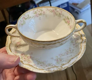 Theodore Haviland Limoges Francia brodo tazza e piattino brevetto applicato c. 1904 - Foto 1 di 10