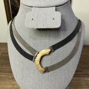 Anne Marie Chagnon Modernist ANODA Mesh Chain Necklace Mixed Metals Handmade - Picture 1 of 12