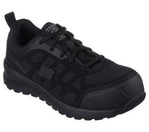 Skechers Black Shoe Women Work Memory Foam Slip Resistant Comp Toe EH Safe 77289 - Picture 1 of 6