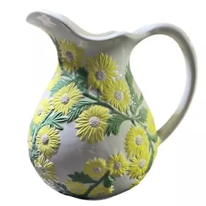 Vintage Floral Pitcher Embossed Ceramic Flower Vase Farmhouse Sunflower - Picture 1 of 7