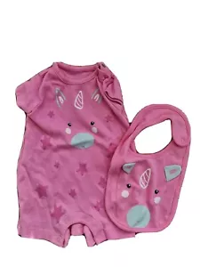 Mothercare BABY GIRL, UNICORN ROMPER AND BIB SET - pink Newborn Up to 1mth/10lbs - Picture 1 of 1