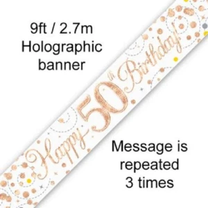Rose Gold Holographic 50th Birthday Backdrop Bunting Banner 2.7m - Picture 1 of 1