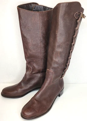 Antonio Melani 6.5 Botas Cuero Marrón, Lazo Lateral Ribete Bloque Tacón, Puntera Redonda Foto 1 de 4