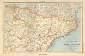 Antique Map 1947 Bartholomew Spain, North-East - Picture 1 of 1