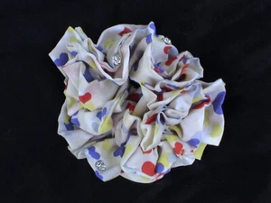 COLORFUL SILKY FLORAL SCRUNCHIE RHINESTONES-CUTE! UNIQUE!  - Picture 1 of 1