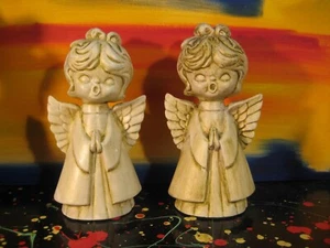 Singing Ceramic Christmas Angel Cherub Figurines Antiqued Finish - Picture 1 of 3