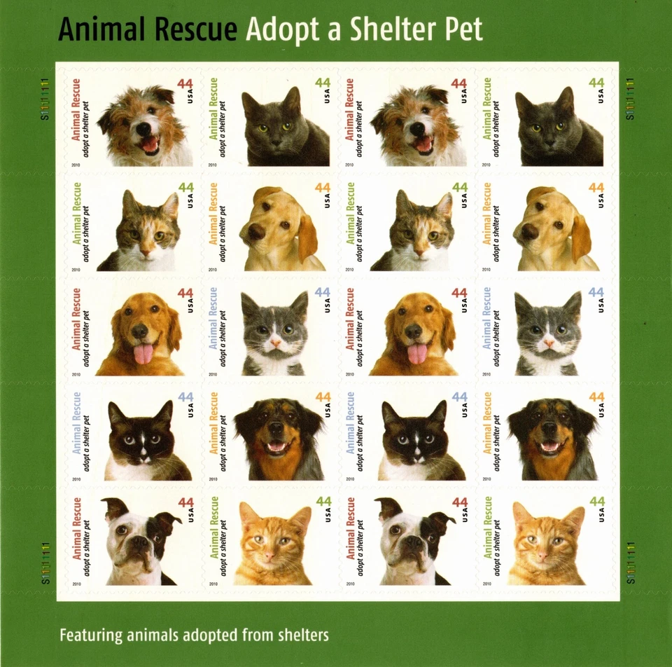 USA 2010 ADOPT A SHELTER PET 20 STAMPS 44 CENT 10 DESIGN SCOTT 4451-4460 MNH - Image 1 of 4