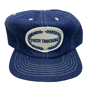Vintage Patsy Trucking Denim Trucker Hat Cap Snap Back Blue Patch USA 80s Patch - Picture 1 of 7