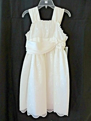 Bonnie Jean Dress 467981 Sleeveless Satin Embroidery Sequins Ivory Sz 10 #12646 - Image 1 of 4