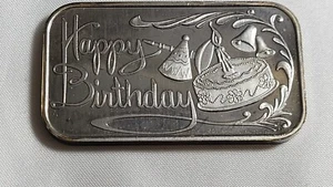 Vintage 1990 Silver Towne Happy Birthday Cake 1 Ounce Silver Art Bar - Picture 1 of 2